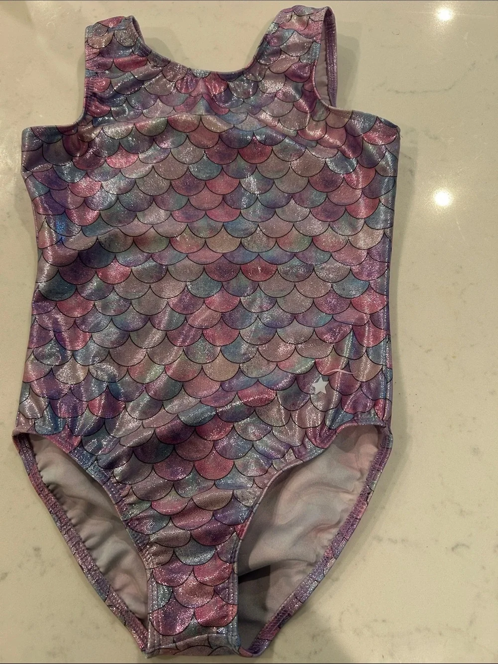 Girls' Shimmery Mermaid-Scale Dance leopard Bodysuit - Purple Multi